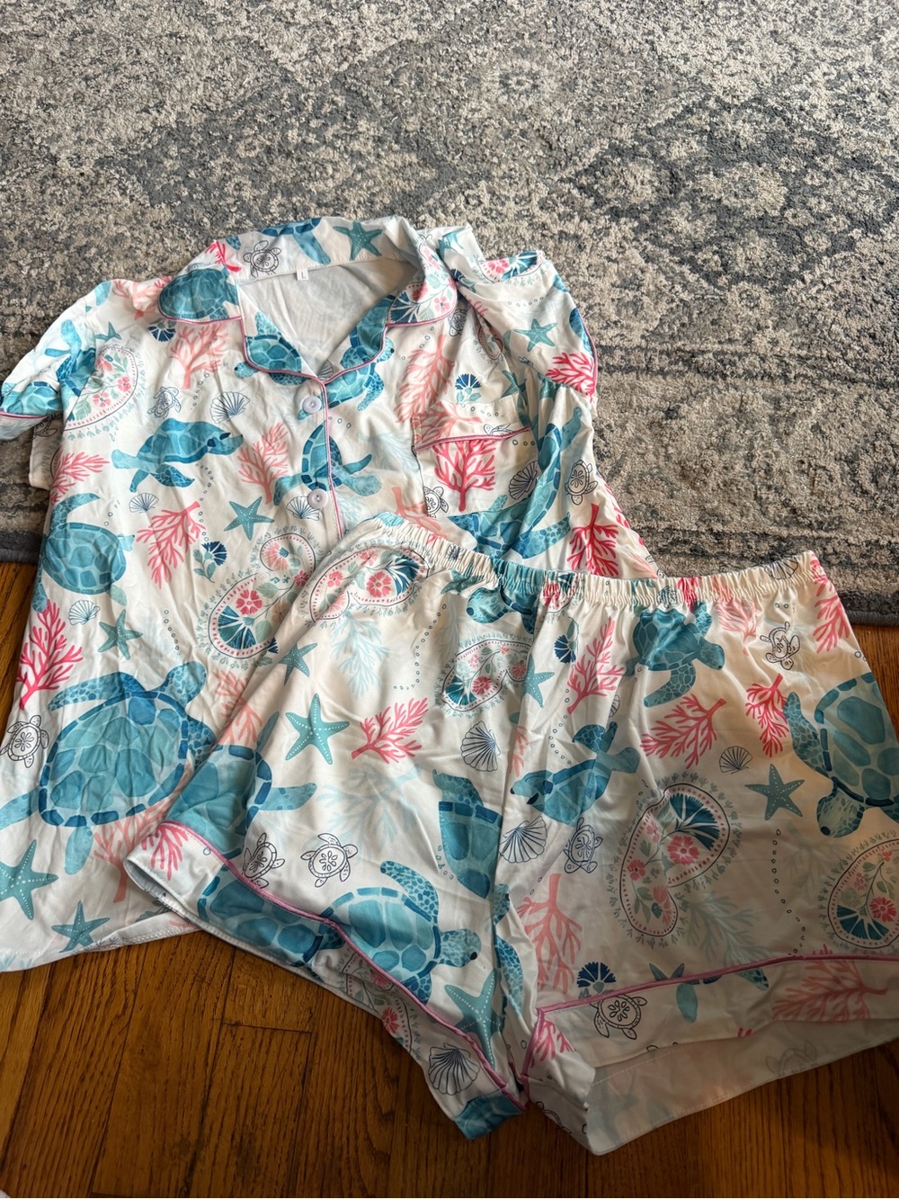 Source Unknown Girls Sea Turtle Pajama Set - White, Blue & Pink